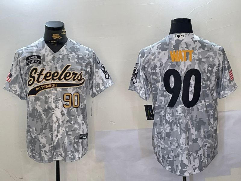 Men Pittsburgh Steelers #90 Watt Nike Arctic Camo 2024 Salute to Service Limited NFL Jersey style 3